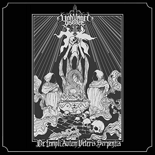 Black and white album cover with hooded figures, a serpent, and skulls.