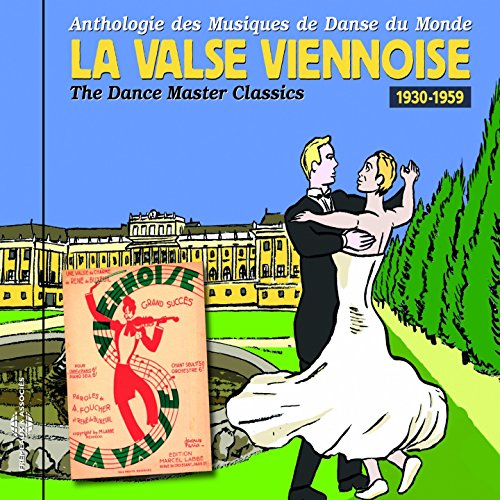 "CD cover with dancing couple and palace in the background."