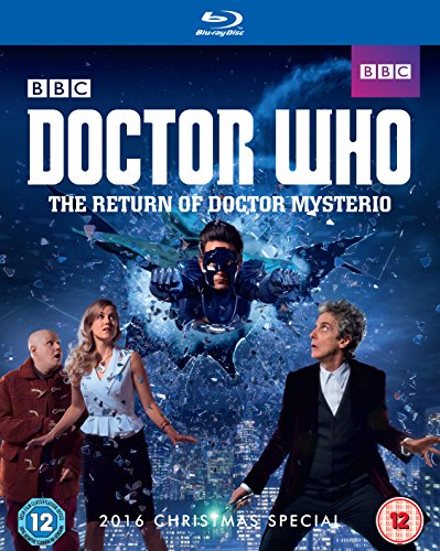 Doctor Who Blu-ray cover featuring the Doctor, Nardole, Clara, and a superhero.