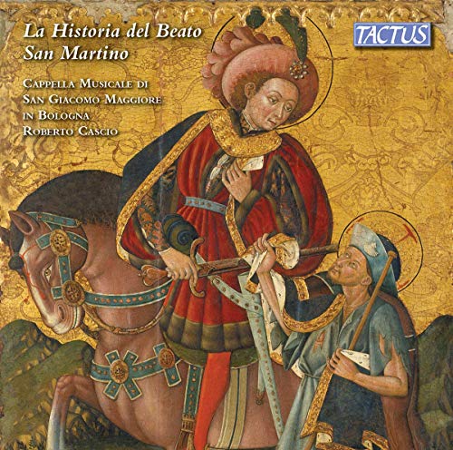 "CD cover with medieval painting of a man on horseback and a beggar."
