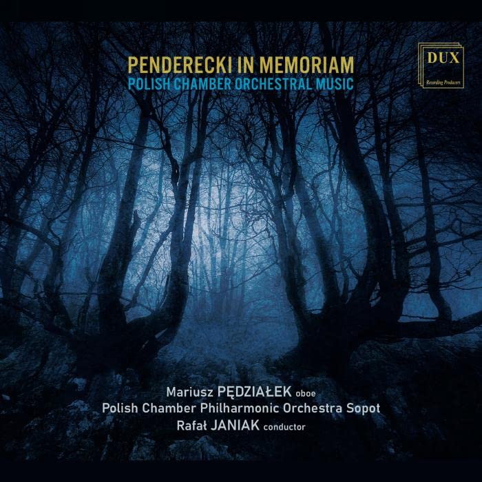 CD cover: dark forest scene with text “Penderecki In Memoriam”.