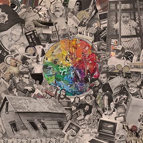 Collage album cover featuring a colorful rainbow wheel and various portraits.