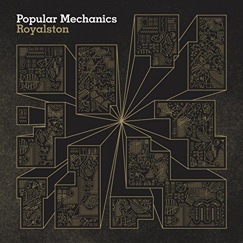 "Album cover with 'Popular Mechanics Royalston' title, geometric design, and Amazon logo on dark background."