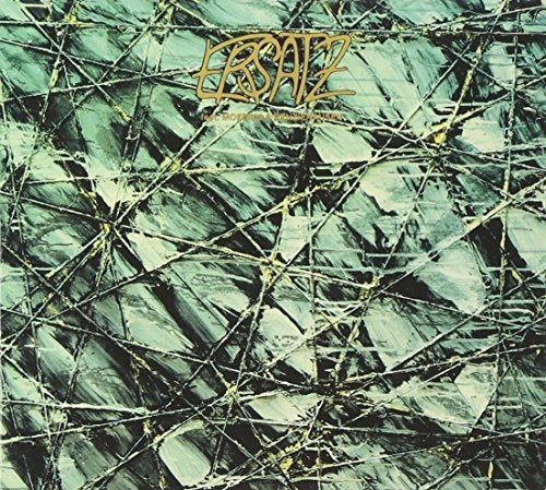 "Album cover with 'ersatz' in orange text on a background of tangled, broken glass."