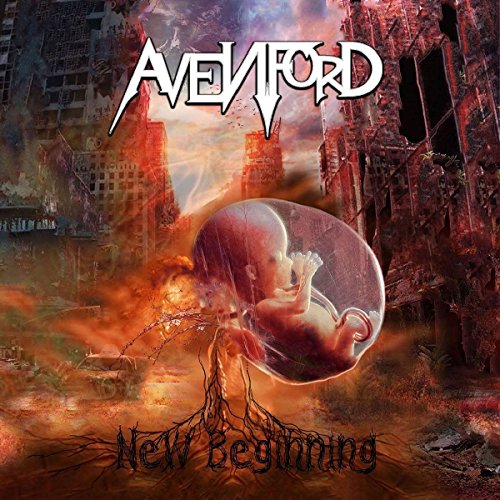 Avenford "New Beginning" CD cover: baby in a bubble, ruined city background.