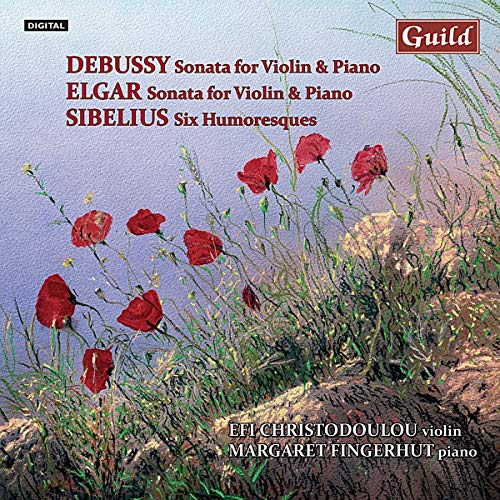 CD cover with poppy field, composers Debussy, Elgar, Sibelius listed.