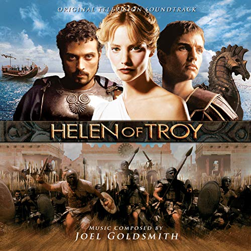 "CD cover for 'Helen of Troy' soundtrack, featuring actors and battle scene."
