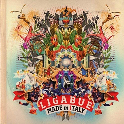 CD cover art: colorful collage with figures, text “Ligabue Made in Italy”.