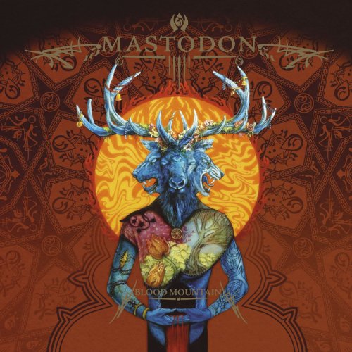 Mastodon album cover featuring a man with a deer head and exposed torso.