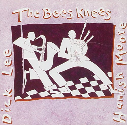 CD album cover with musicians playing saxophone and bagpipes on a checkered floor.