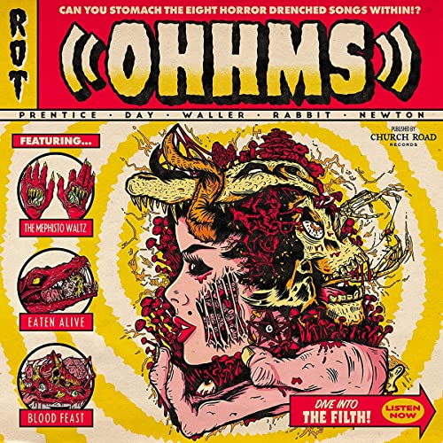Album cover for “Rot” by Ohhms, featuring surreal, horror-themed illustration.