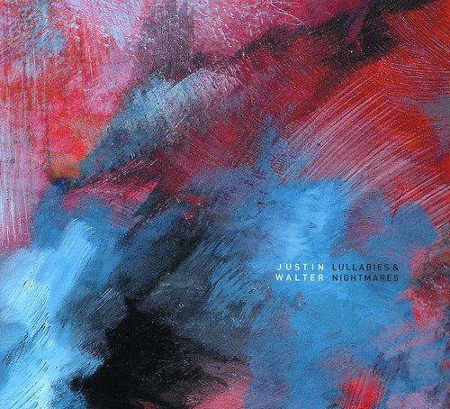 The alt text for the image is: "Album cover with abstract red, blue, and black paint strokes."