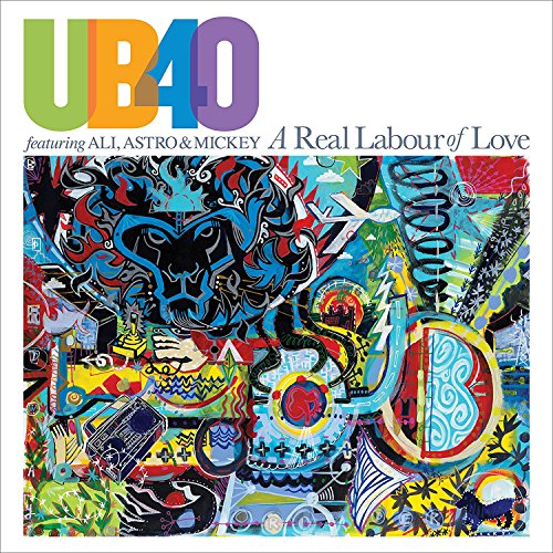 "Album cover with 'UB40' in multicolored letters and abstract, colorful artwork below."
