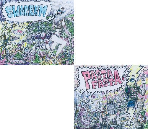 CD cover art: surreal, colorful illustrations of figures and landscapes.