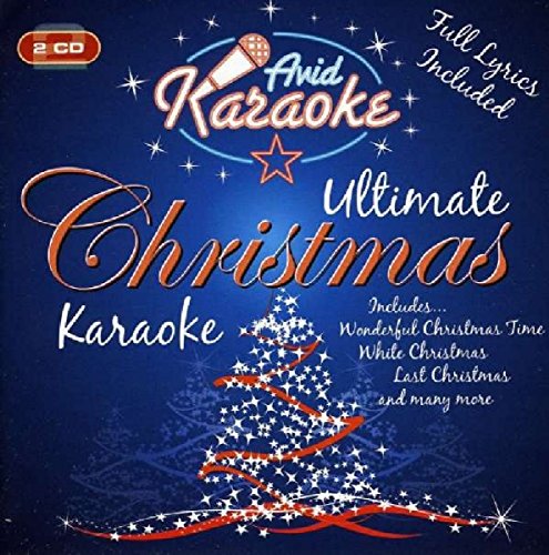 CD cover for "Ultimate Christmas Karaoke" with microphone and tree.