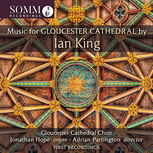 CD cover for "Music for Gloucester Cathedral" featuring ornate cathedral ceiling.