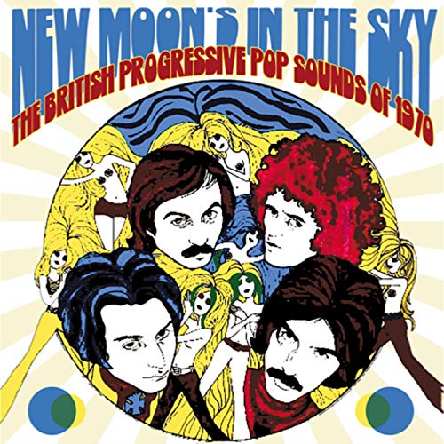 "Album cover with cartoon men and women surrounded by text and sunburst pattern."