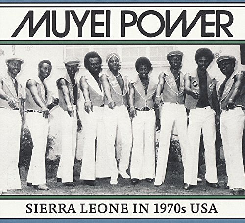 Black and white CD cover with group of men in white outfits standing together.