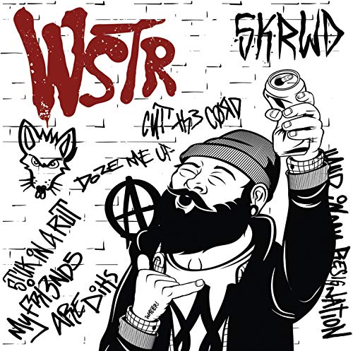 Black and white graffiti art of a bearded man holding a spray paint can.