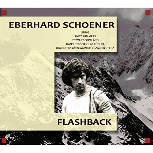 "Eberhard Schoener's 'Flashback' CD cover featuring a black-and-white man in a snowy landscape."