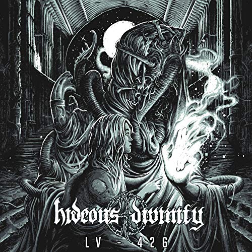 Dark album cover featuring a monstrous figure and a woman in distress.