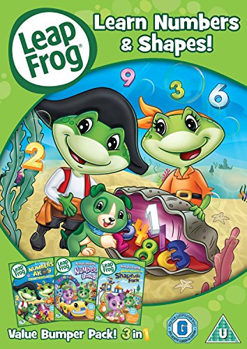 LeapFrog DVD cover featuring cartoon frogs, numbers, and shapes underwater.
