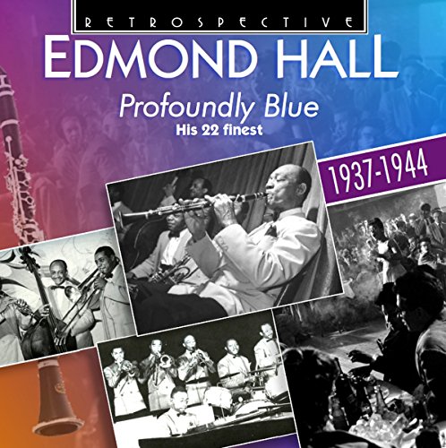 "Album cover with collage of black-and-white photos of Edmond Hall playing clarinet."