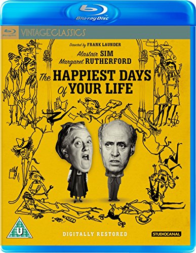 Happiest Days Of Your Life" Blu-ray cover with sketched figures and portraits.