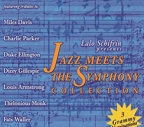 CD cover for “Lalo Schifrin - Jazz Meets the Symphony Collection” featuring jazz musicians.