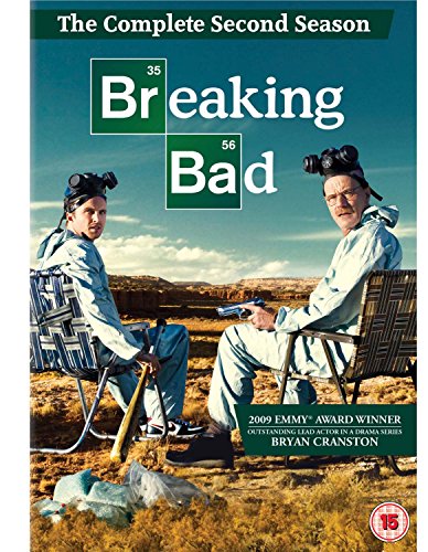"Breaking Bad Season 2 DVD cover featuring two men in desert landscape."
