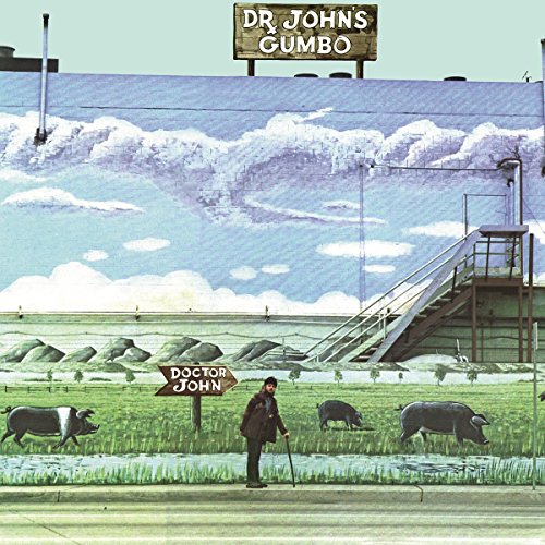 "Vinyl record cover with cartoon illustration of man walking pigs in a field."