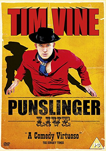 DVD cover featuring Tim Vine in a red shirt and black hat on yellow background.