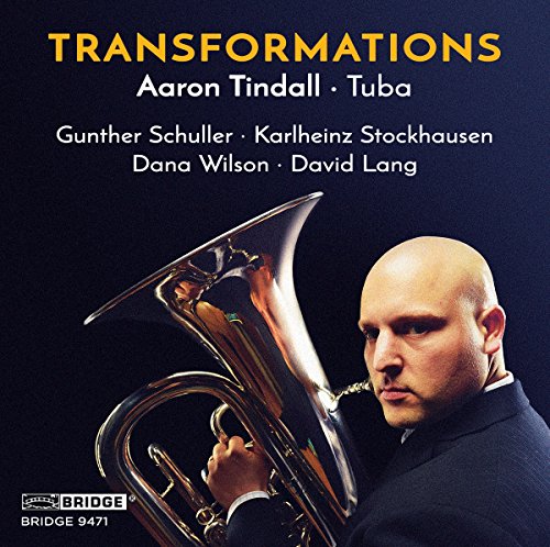 "CD cover featuring a man holding a tuba, with dark blue background and yellow title."
