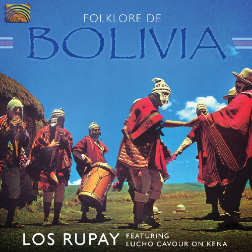 "CD cover featuring men in traditional Bolivian clothing dancing in a rural landscape."