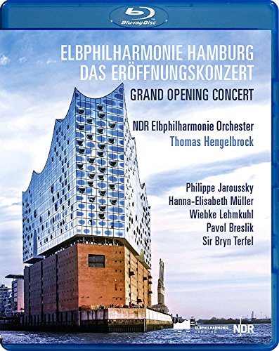 "Blu-ray case with image of Elbphilharmonie building and concert performer names."