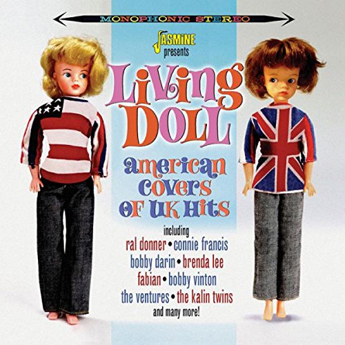 "CD cover featuring two dolls, one in a Union Jack shirt, with title 'Living Doll'."