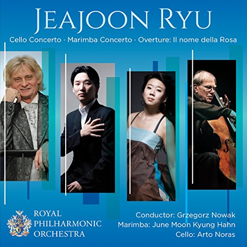 Blue album cover with four musicians and white text listing the artists and compositions.