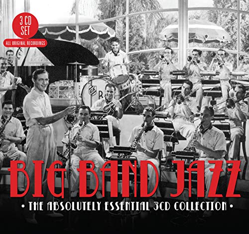 Black and white photo of a big band performing jazz music.