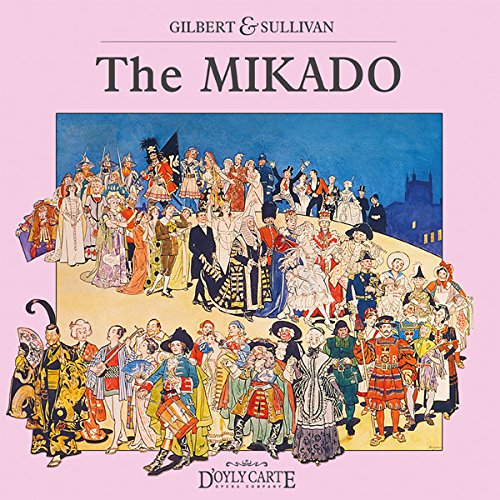 CD cover for "The Mikado" featuring a colorful illustration of performers.