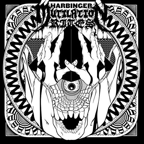 Black and white album cover with a grotesque, detailed illustration of a mouth and hands.