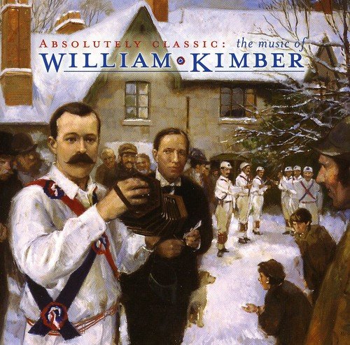 "CD cover art featuring a winter scene with morris dancers and a man playing a bellows."
