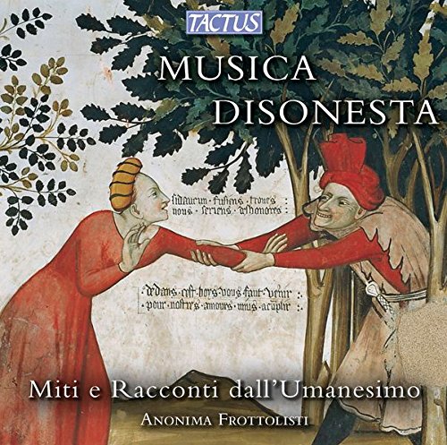 "CD cover with medieval illustration of man and woman holding hands under trees."