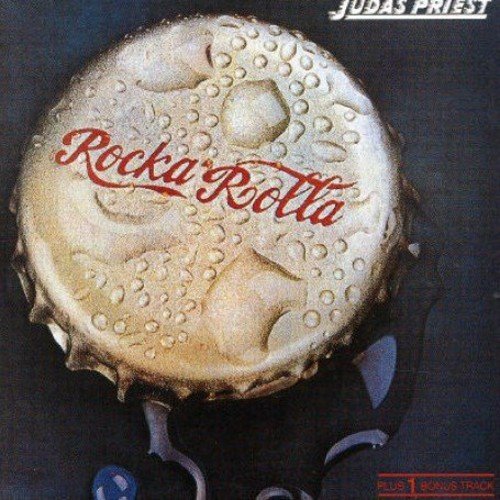 "Judas Priest's 'Rocka Rolla' vinyl album cover featuring a bottle cap with condensation."