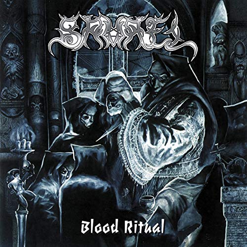 Dark album cover depicting hooded figures in a gothic, ritualistic scene.