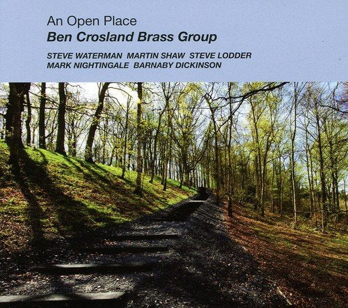 "CD cover with forest path image and artist names on light blue background."
