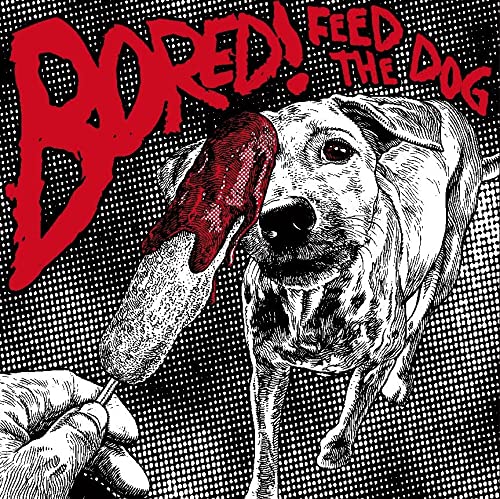 CD cover: black and white dog with a red sausage, bold text.