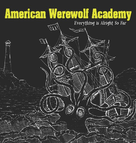 "Album cover with a white ship illustration on a dark background, titled 'American Werewolf Academy'."