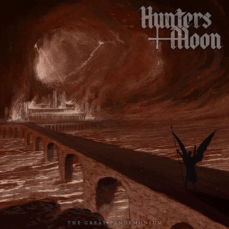 Dark fantasy album cover with a bridge, castle, and winged figure.