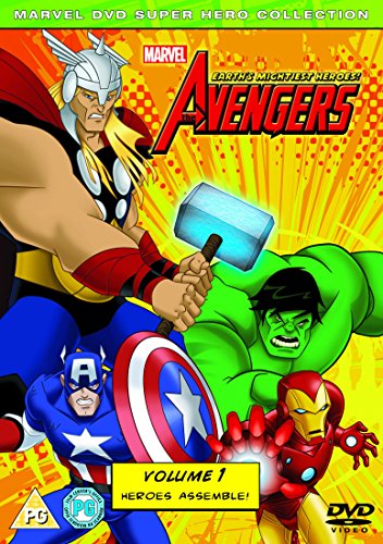 DVD cover featuring cartoon Avengers characters: Thor, Hulk, Captain America, and Iron Man.