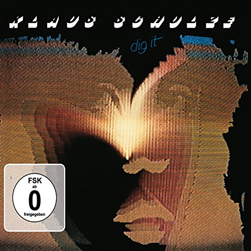 "Klaus Schulze's 'Dig It' CD cover featuring a pixelated face against a black background."